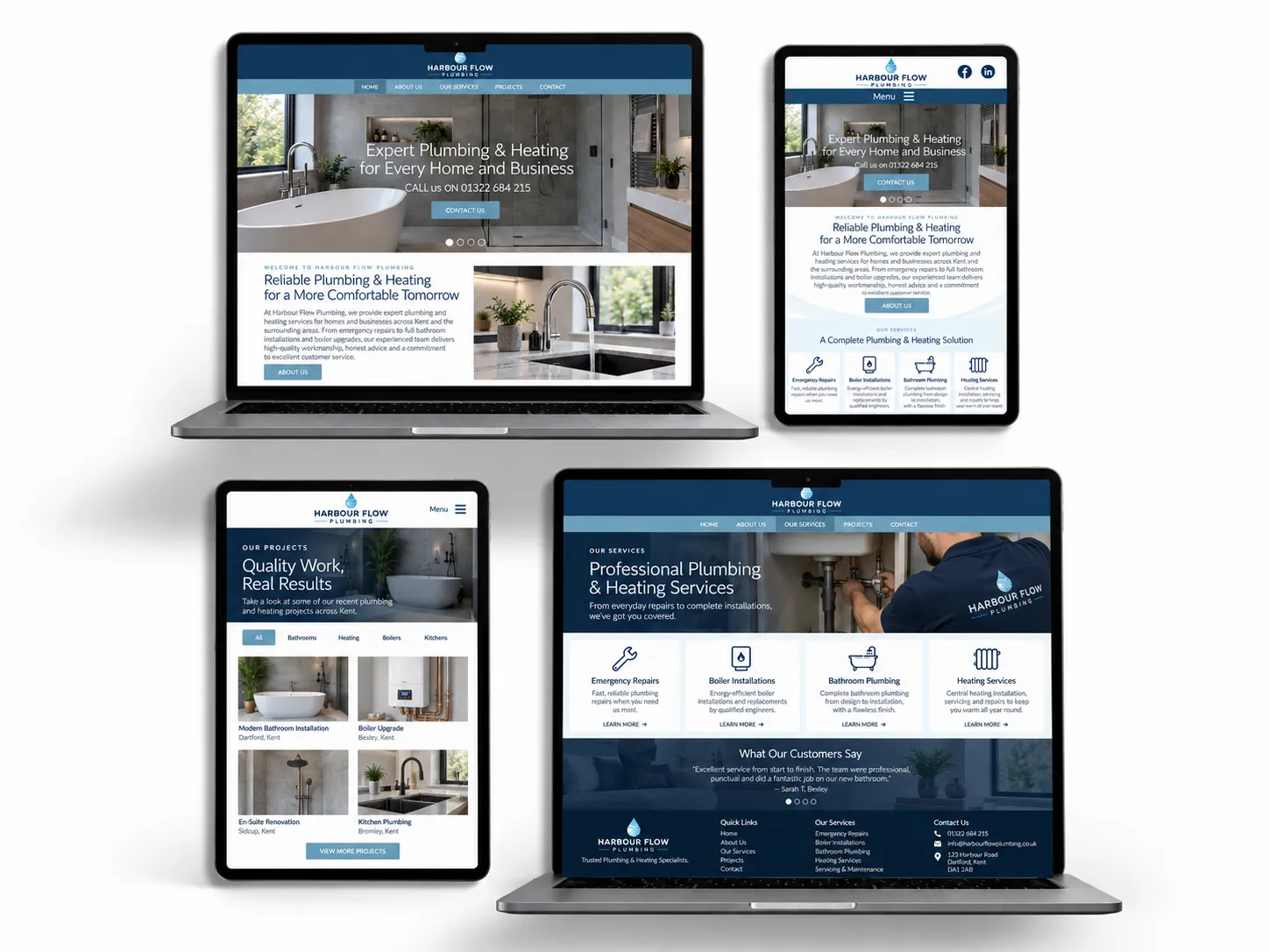 Desktop homepage of the Harbour Flow Plumbing website