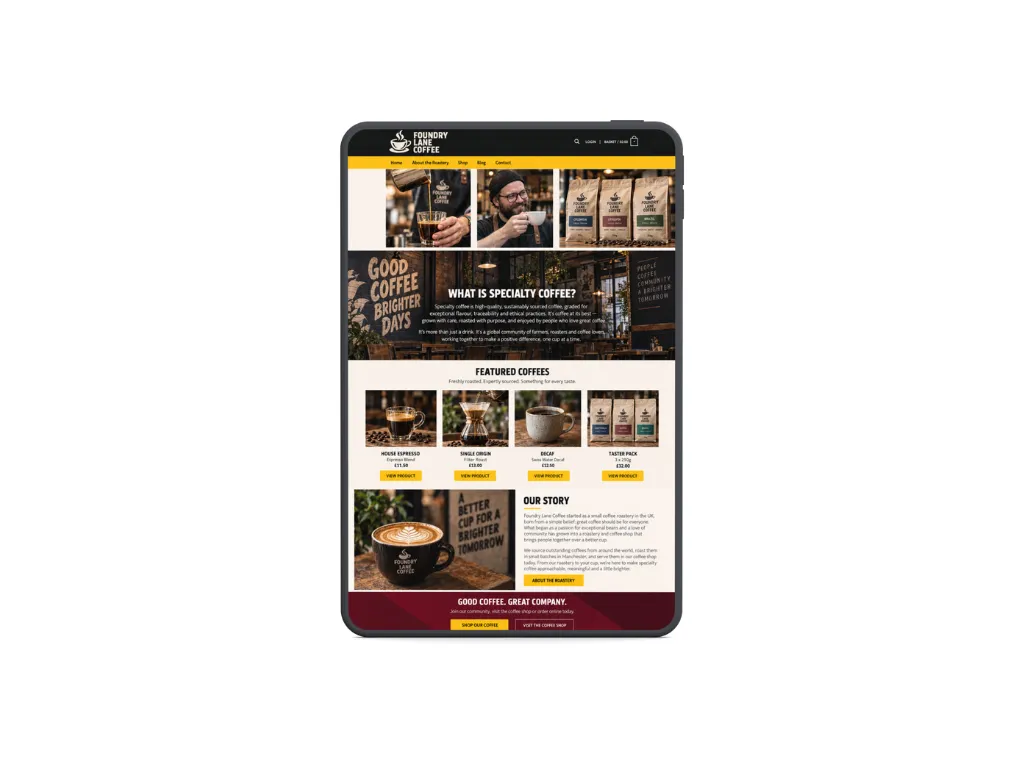 Contact page on the Foundry Lane Coffee website